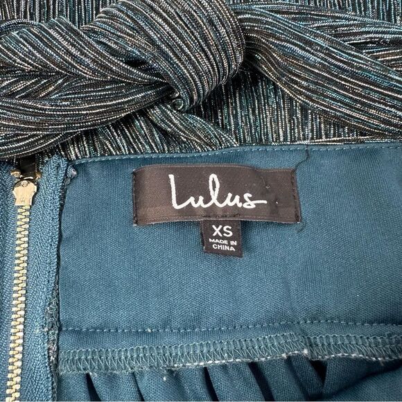 LULU’S Ailey Gold Teal Blue Skater Dress Sz XS - Picture 7 of 12